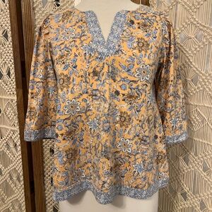J. Jill Cotton NWT Blue and Yellow Floral Blouse